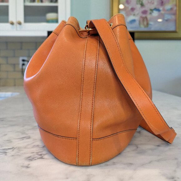 HERMES Vintage Market GM Shoulder Bag Orange Gulliver Leather Circle M 1983 RARE - Picture 4 of 16